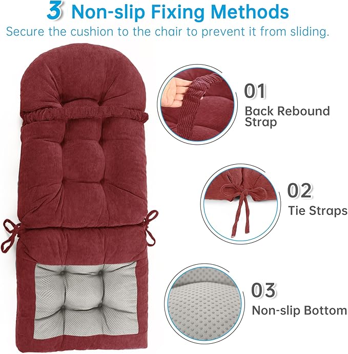 Rocking Chair Cushions Set - Non-Slip Adirondack Chair Cushions with Ties Indoor/Outdoor Rocking Chair Pad for Living Room, Bedroom, Balcony, Office