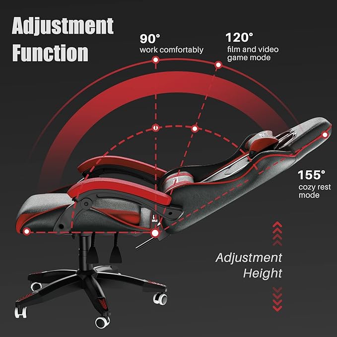 Racingreat Gaming Chair High Back, Ergonomic Computer Gamer Chair with Headrest and Lumbar Support, Racing Style Reclining Game Chair for Adults, Kids (Red-Black)