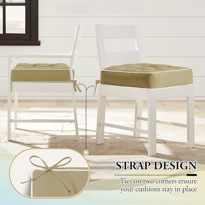 Wellsin Outdoor Chair Cushions Set of 2, Patio Cushions for Outdoor Furniture, Tufted Water-Resistant Outdoor Chair Pads, 19 x 19 Inch, Khaki