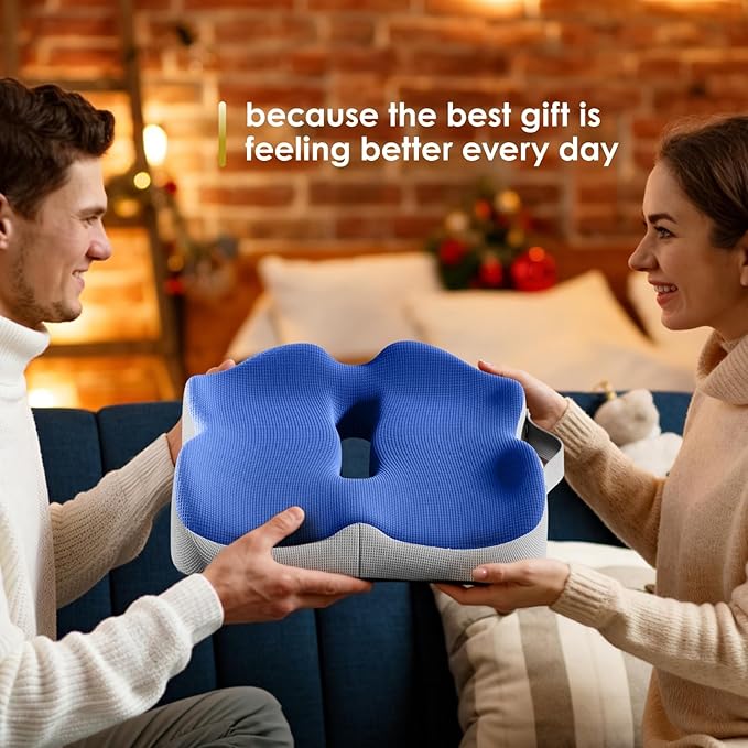 Car Seat Cushion, Extra Large Memory Foam Cushion with Adjustable Strap for Truck Drivers & Long Driving, Orthopedic Sciatica and Tailbone Pain Relief, Comfort Support for Travel Essentials