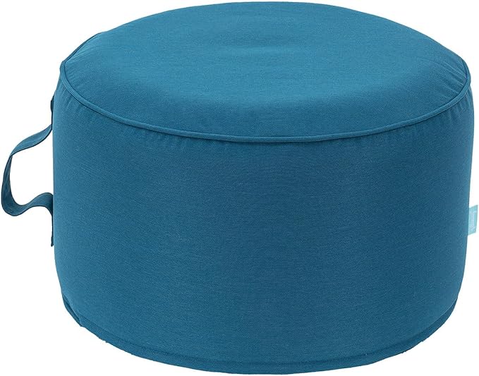 QILLOWAY Inflatable Outdoor Ottoman for Patio, Waterproof Round Pouf, Inflatable Foot Rest, Outdoor Footstool for Poolside, Garden，Camping,All Peacock Blue