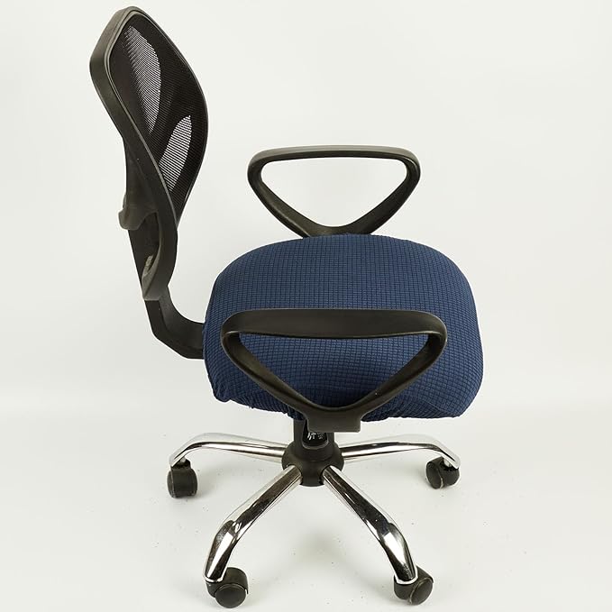Melaluxe Stretch Jacquard Office Chair Cover, Removable Washable Desk Chair Cover Rotating Chair Seat Slipcover, Navy