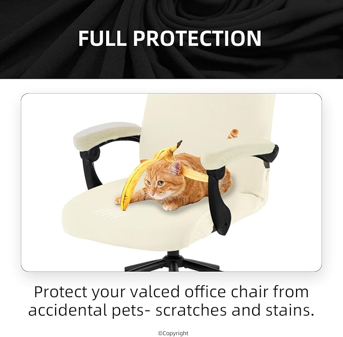 DIVA EN CAMINO DEC Stretch Computer Office Chair Cover with Armrest Covers Durable Zipper Universal Spandex Rotating Boss Chair Slipcovers Anti-dust Soft Desk Chair Seat Protector, Cream