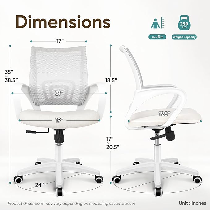 ETONEX Office Chair with Ergonomic Mid Back Cushion Lumbar Support Adjustable Swivel Rolling Computer Gaming Desk Chair Comfy Mesh Seat Wheels Home Executive Use (1, Ivory)