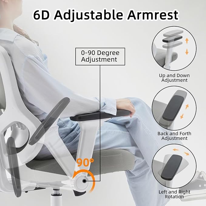 Ergonomic Office Chair Reclining Gaming Chair Adjustable Lumbar Support 4D Armrest 6D Headrest Breathable Mesh Swivel Computer Chairs Home Studio Chairs Desk Chair Coat Hanger Tilt Lock (Grey)