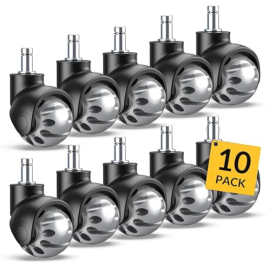 HOLKIE Office Chair Wheels Replacement Heavy Duty - 11x22mm Universal Fit 2 Inch Rubber Casters for Carpet Hardwood Floors - Desk Chair Roller Wheels Set of 10 Grey Smooth & Silent