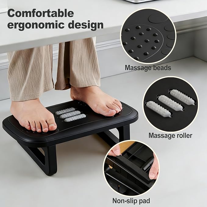 Ergonomic Foot Rest, Under Desk Massage Footstool for Office Chair, Easy Snap Assembly & Durable Design for Back Pain Relief and Leg Circulation Support at Home/Office