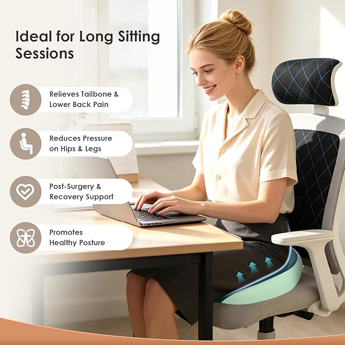 FLORICH Large Car Seat Cushion for Long Sitting, Ergonomic Memory Foam Driving Seat Cushion for Back & Sciatica Pain Relief, Non-Slip Washable Seat Cushion for Car, Driver, Office-Green