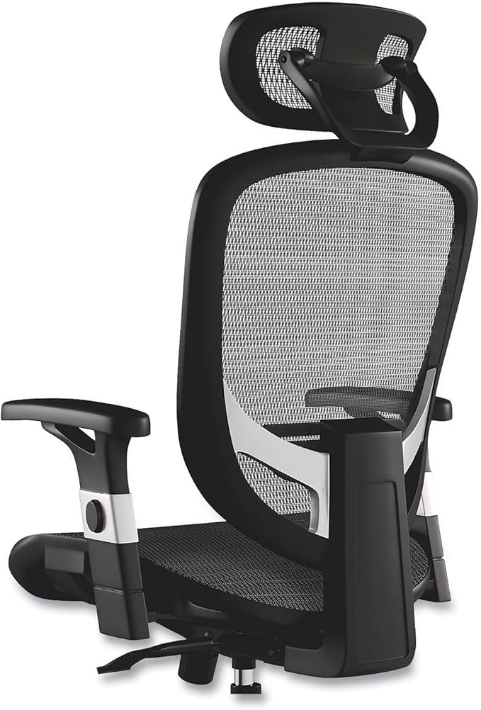 Alera Minerva Ergonomic Swivel Computer Desk Chair, Mesh Office Task Chair, Adjustable Seat, Arms, Headrest, Supports Up to 275 lb, Black