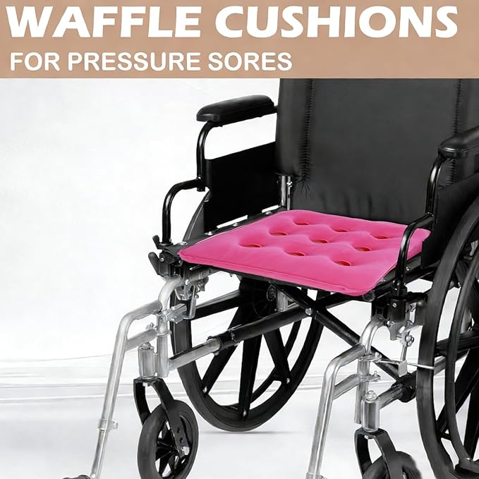2-Pack Waffle Inflatable Seat Cushions with Pump, 18 Inch Beige 16-Hole Air Cushion for Pressure Relief, Wheelchair, Office Chair, Car Seat & Travel (Red&Beige)