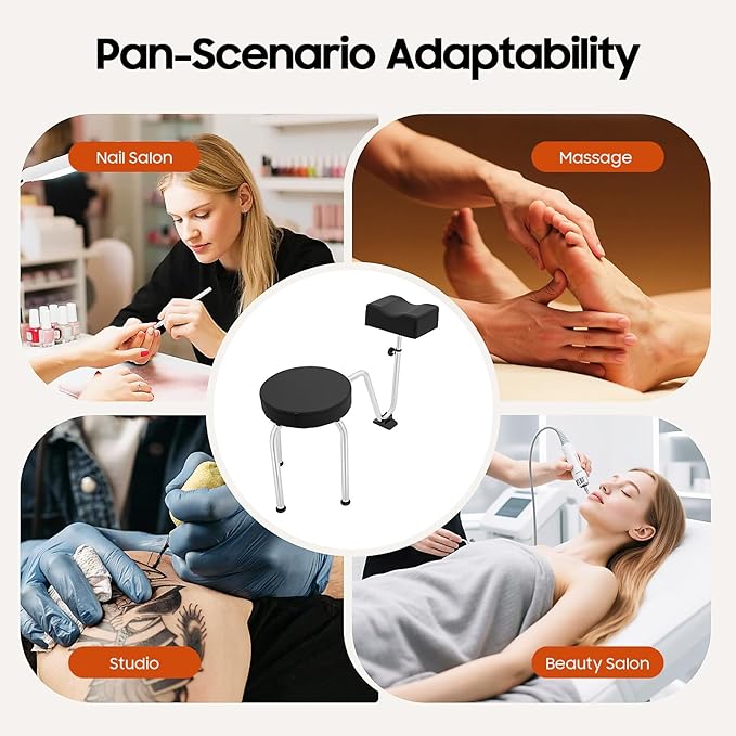 Portable Pedicure Foot Rest Stool, Adjustable Height, Black, for Spa, Beauty Salon, Studio