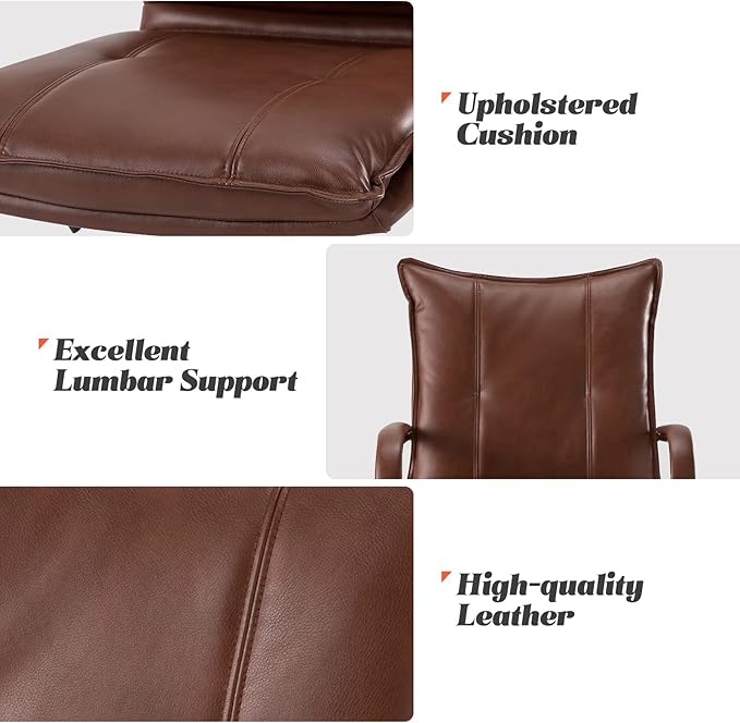 HULALA HOME Faux Leather Home Office Desk Chair, Adjustable Swivel Computer Chair with Golden Legs and Arms, Comfy Upholstered Task Chair, Brown