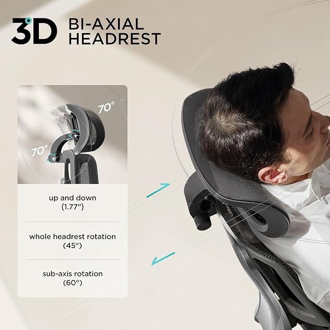 Hbada E3 Air Ergonomic Office Chair, Big and Tall Office Chair - with 3-Zone Dynamic Lumbar Support, 3D Adjustable Headrest, 4D Adjustable Armrests, Swivel, Black(with Footrest)