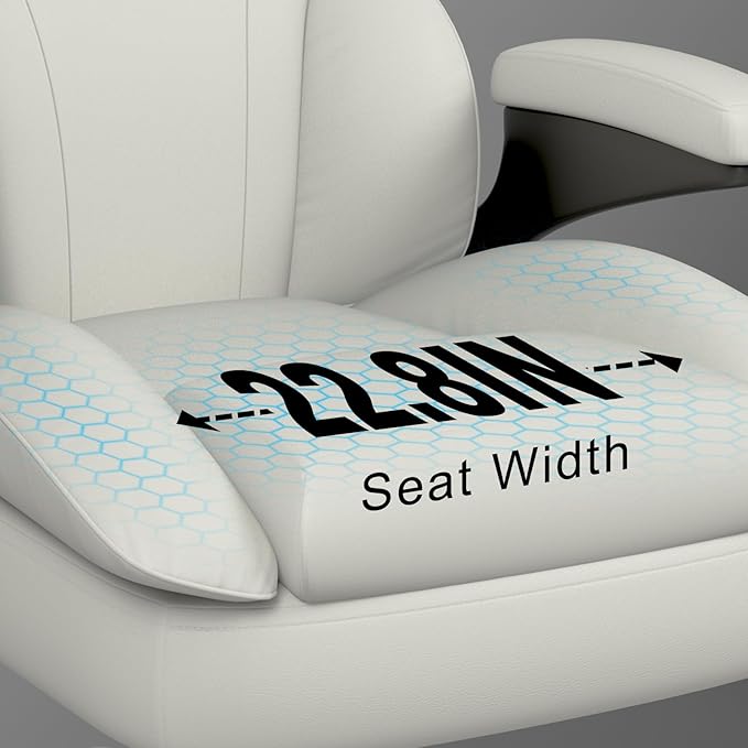 Office Chair, Home Desk Chair, Ergonomic Computer Chair with Lumbar Support, Executive Leather Chair with Flip-Up Armrests, Big and Tall Swivel Rolling Chair, White