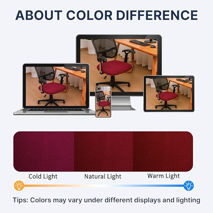 FORCHEER Waterproof Office Chair Seat Cover 20x20 Burgundy Stretchable Diamond Pattern Desk Chair Seat Cover with Buckles Bottom Only Washable Removable