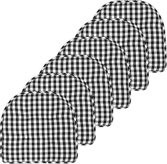 Sweet Home Collection Chair Cushion Memory Foam Pads Tufted Slip Non Skid Rubber Back U-Shaped 17" x 16" Seat Cover, 6 Pack, Checkered Black/White, Pack of 6