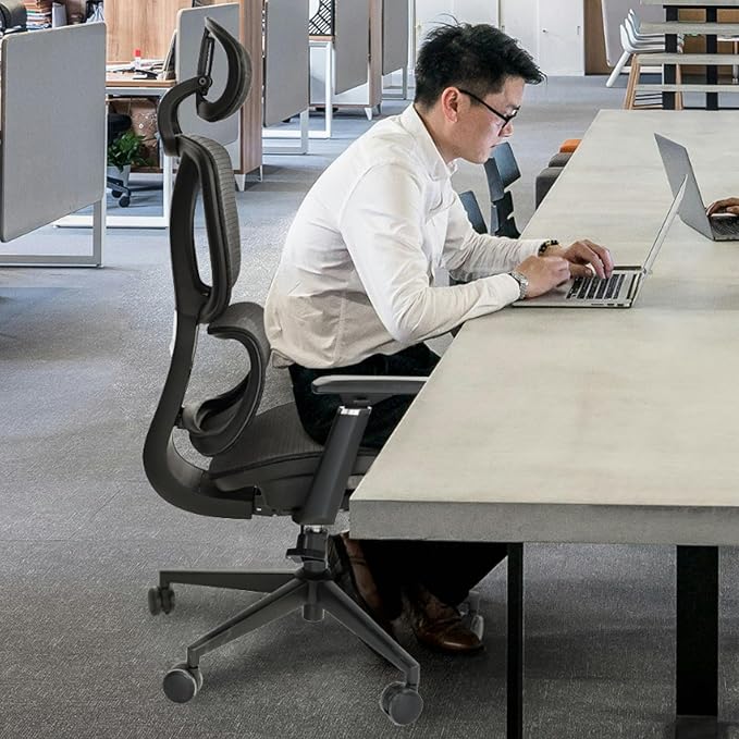 FOH Ergonomic Mesh Office Chair with Breathable Mesh, Computer Desk Chair, Ergonomic Task Chair with Adjustable Backrest Lumbar Support, Armrests and 360°Rotation for Home Office