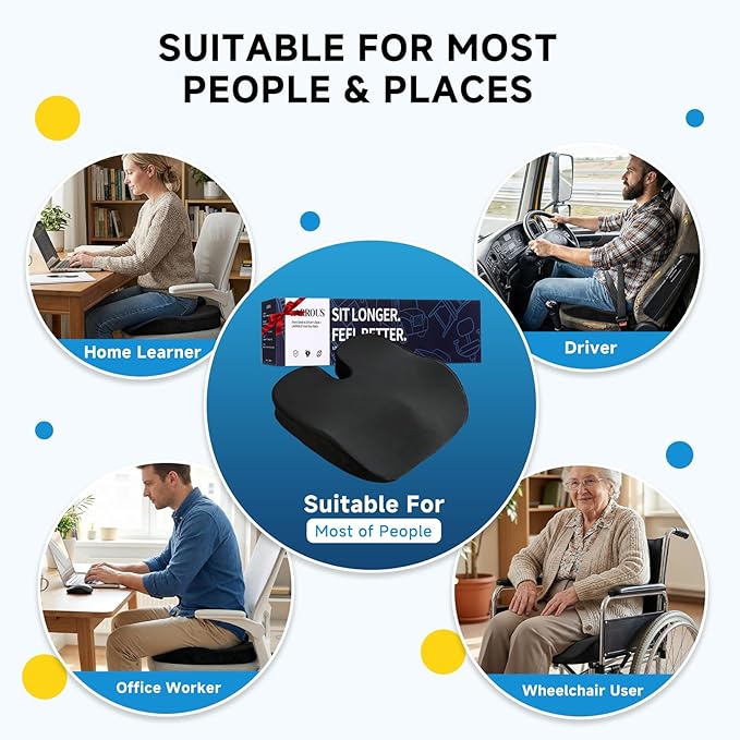 Seat Cushion for Office Chair - Cooling Honeycomb & Memory Foam 17.3" x 2.75" Tailbone Pain Relief Cushion, Ergonomic Desk Chair & Car Seat Cushion for Sciatica, Body Positioner