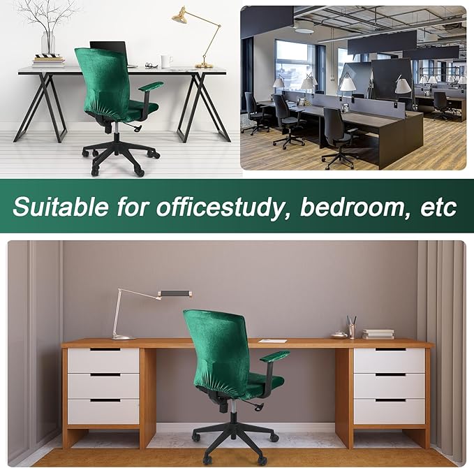 Tallew 4 Pcs Office Chair Covers Set Computer Universal Protective Stretchable Chair Seat Covers Desk Armrest Slipcovers Pads Office Cushion Backrest for Rotating(Dark Green)