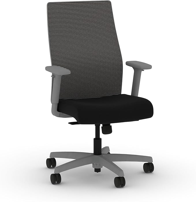 HON Ignition 2.0 Mid Back Task Chair, Standard Synchro-Tilt Control, Office Chair with Lumbar Support, Height and Width Adjustable Arms, Titanium Frame, Black