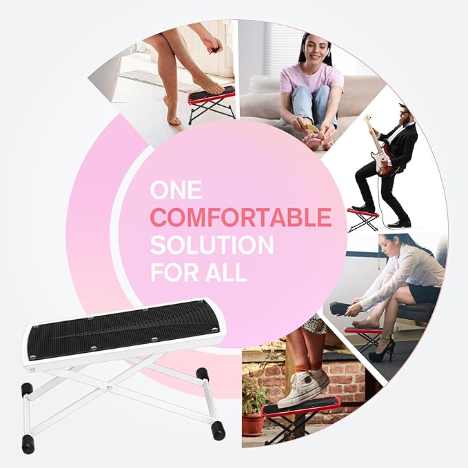 Subay Pedicure Foot Rest, 6-Height Adjustable, Foldable Non-Slip Foot Stand for Easy Home Pedicures, White