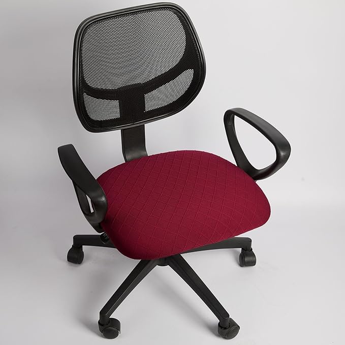 Melaluxe Stretch Jacquard Office Chair Cover, Removable Washable Desk Chair Cover Rotating Chair Seat Slipcover, Wine Red