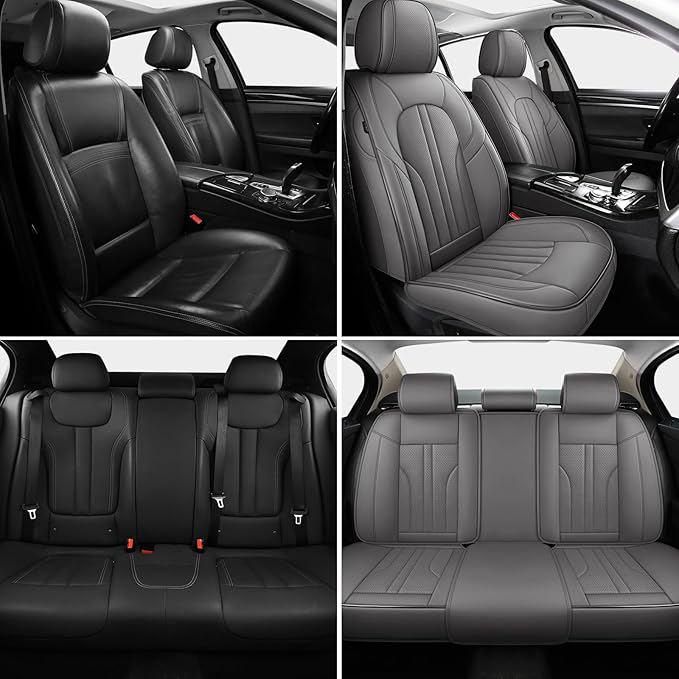 MINGBRON Car Seat Covers Full Set, 5 Seats Comfortable Faux Leather Seat Covers for Cars, Waterproof Automotive Seat Covers, Luxury Universal Fit Seat Covers for SUV, Sedans, Pick-up Trucks (Gray)