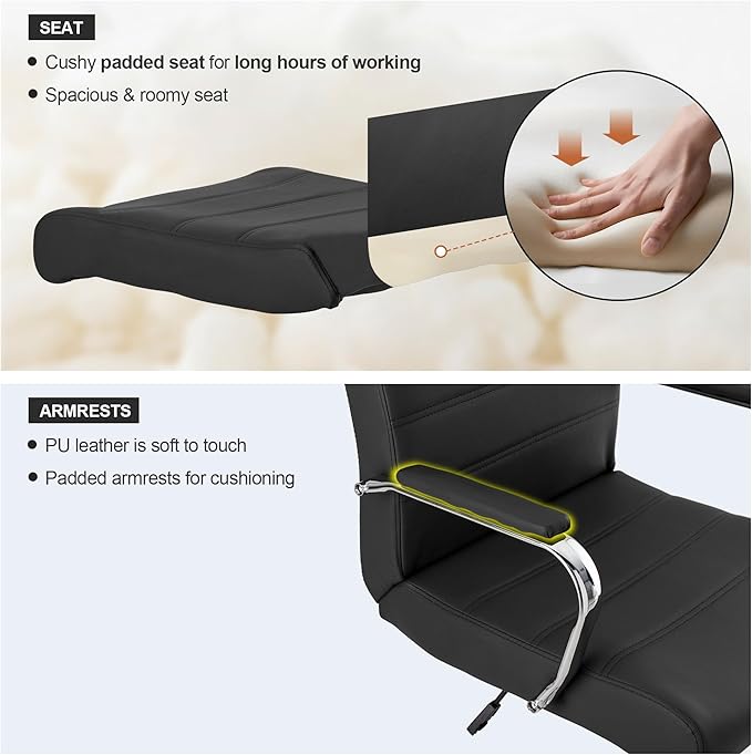 Office Desk Chair,Modern Leather Conference Room Chairs,High Back Ergonomic Home ofiice Chair,Adjustable Height Swivel Executive Computer Chair with Armrest and Padded Seat（Black）