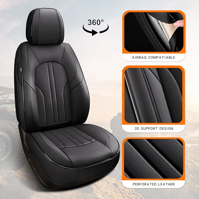 MINGBRON Front Car Seat Covers,Car Seat Protector Waterproof,Seat Covers Front Set, Car Seat Protectors,Automotive Seat Covers Fit for Most Cars Black