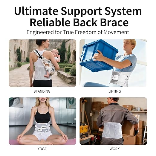 Lower Back Brace for Women Men, Adjustable Lumbar Support with 3D Pad, Breathable Ergonomic Support Belt with Metal Stays for Work, Lifting, Drive, Grey,Size L,Waist 38"-45"