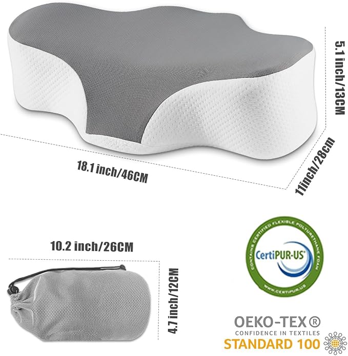 Bespilow Camping Travel Pillow for Sleeping - Memory Foam Cervical Neck Support Pillow for Neck Pain Relief, Inflatable Alternative, Compressible Cooling Orthopedic Pillow for Backpacking, Airplane