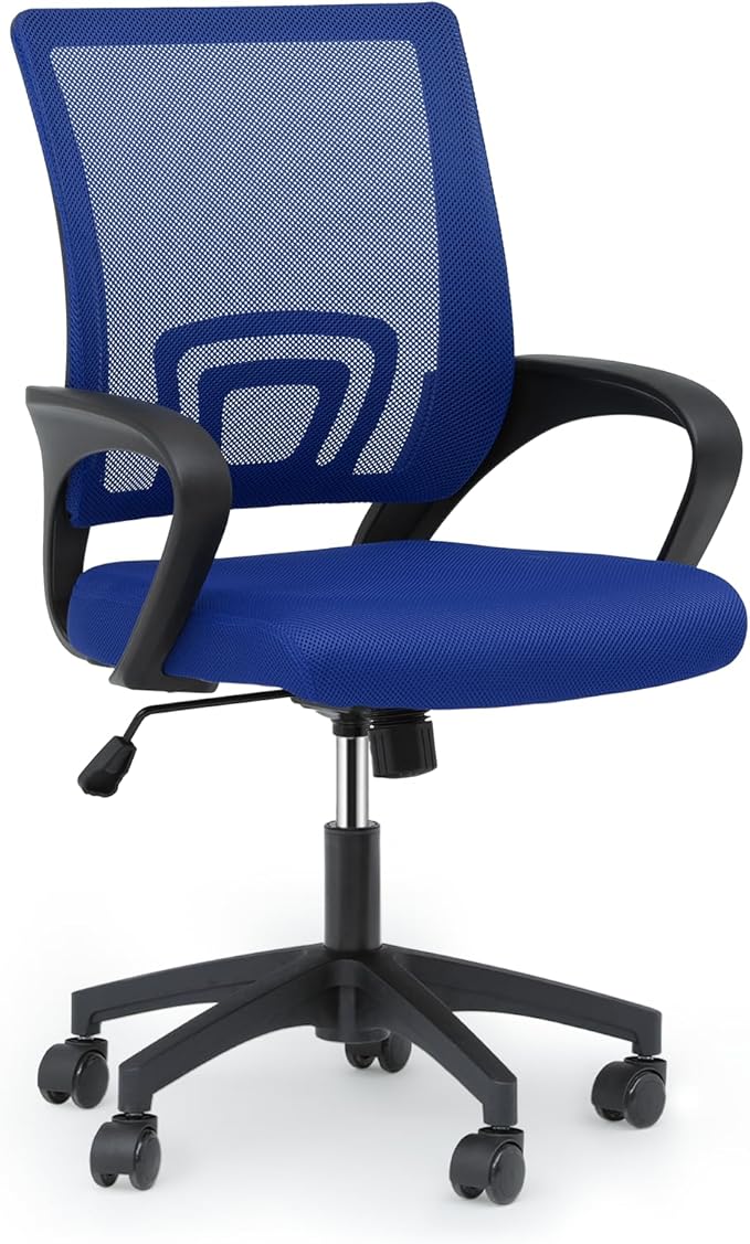 MoNiBloom Mesh Office Chair, Ergonomic Computer Chair for Adults, Rolling Swivel Mid-Back Desk Chair with Lumbar Support, Comfy Armrest for Home Office, Gaming, Blue