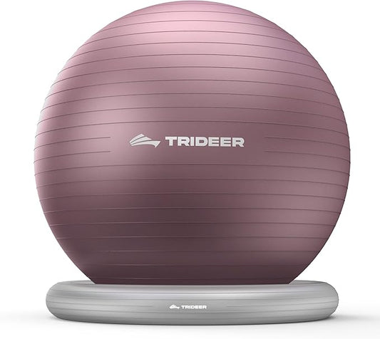 Trideer Exercise Ball for Office Desk, Yoga Ball Chair to Relieve Back Pain, Stability & Fitness Ball Seat with Base, Home Gym Core Workout, Abs, Stretching & Therapy