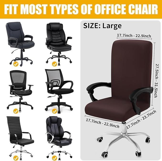 Smiry Stretch Printed Office Computer Chair Covers, Universal Desk Rotating Chair Slipcovers Removable Washable, Soft Fit Anti-Dust Spandex Protector Cover with Zipper, Brown and White