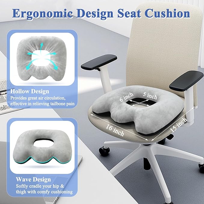 Donut Pillow Seat Cushion for Office Chair Cushion Butt Pillows for Sitting Tailbone Sciatica Pain Relief Chair Seat Coccyx Cushion Hemorrhoid Pillow Donut Chair Cushions for Postpartum Long Sitting