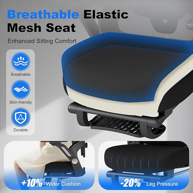 Ergonomic Office Chair with Footrest, High-Back Home Desk Chair with Adjustable Lumbar Support, Headrest, Flip-Up Arms, 90-135° Tilt Lock, and Wide Cushion, Big and Tall Mesh Computer Seating