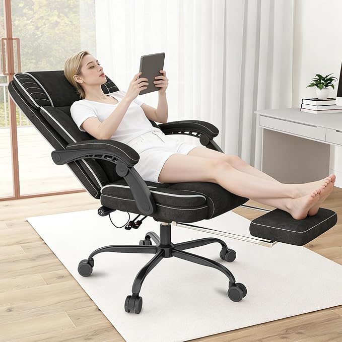 Executive Office Chair with Footrest, Ergonomic Reclining Computer Desk Chair with Adjustable Lumbar Support, 360° Swivel, Breathable Fabric, 400lbs Capacity for Home & Office