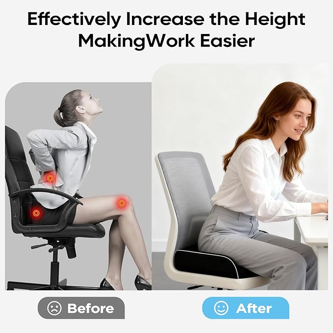 Thick Chair Cushions, Office Booster Seat Cushion to Tailbone Pain Relief, Non Slip Memory Thick Foam Cushion with Carry Handle 6"-Black