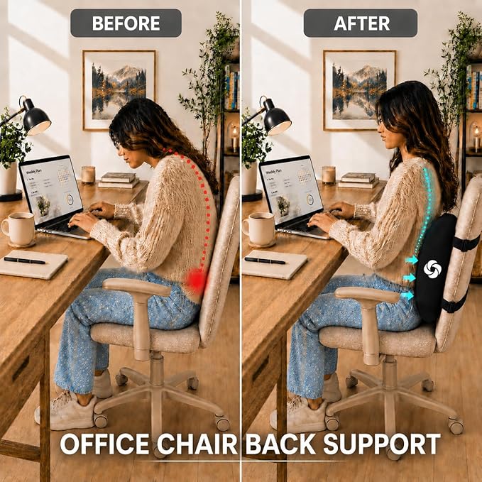 Samsonite Lumbar Support Pillow for Office Chair, Lower Back Support for Car, Back Pillow Desk Chair Cushion with Memory Foam, Improved Posture Backrest