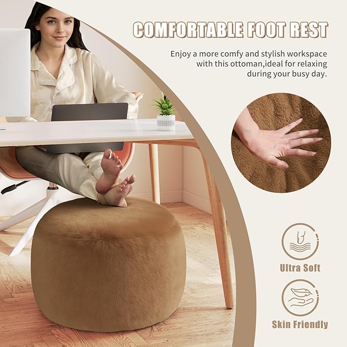 Gericco Round Stuffed Pouf Ottoman for Foot Rest, A Round Modern Foam Filled Poufs, Floor Chair for Living Room, Nursery, Dorm, A Soft Modern Foot Stool Perfect to Rest Your Feet (Orange, 20Inch)