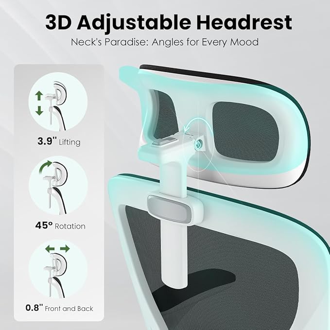 Breathable Mesh Elegance Office Chair, Modern Refined Office Chair with Adjustable Lumbar & Headrest, Minimalist Single Sofa Chairs for Home Office & Study, Black,White