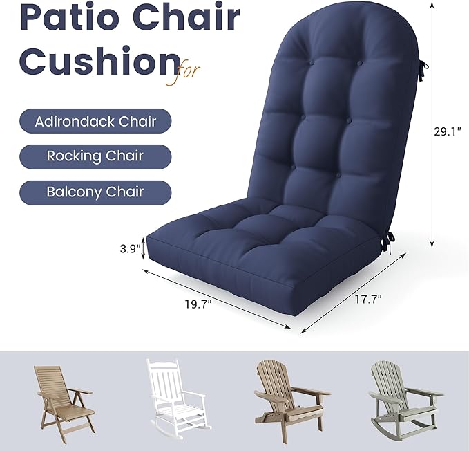UDPATIO Adirondack Chair Cushion Set of 2 with Ties, Fade-Resistant High Back Outdoor Seat Cushions for Patio, Deck, Porch, Rocking Chairs & Lawn Furniture (Upper & Lower Lumbar Support)，Light Blue