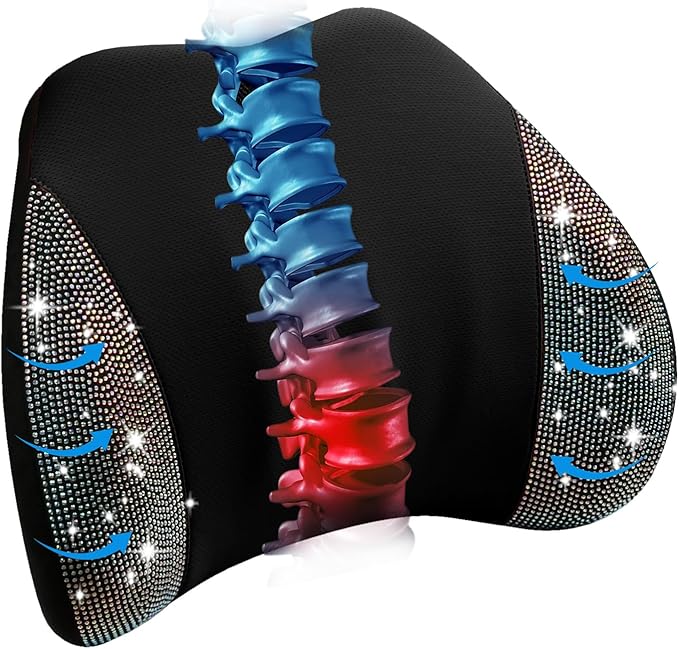 Lumbar Support Pillow with Diamond, Memory Foam Lumbar Pillow for Office Chair for Lower Back Pain Relief, Car Lumbar Support for Driving Seat, Back Support Pillow for car Chair(Black)