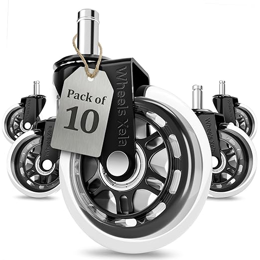 Wheels Xela Office Chair Wheels, Set of 10, 3 Inch Heavy-Duty Replacement Rubber Wheels for Desk & Gaming Chair are Easy to Install & Suitable for All Floor Types