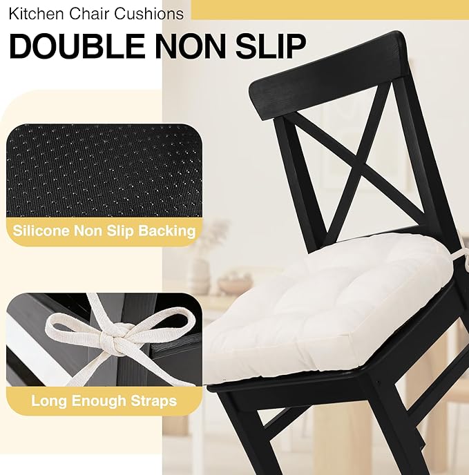 Tromlycs Chair Cushions for Dining Chairs Kitchen Seat Cushions Room Set of 2 Pads with Ties Indoor Non Slip Office 18 x 18 Inch, Light Cream