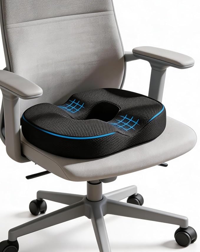 Donut Pillow Seat Cushion for Tailbone Pain Relief, Memory Foam Coccyx Cushion with Ergonomic Cutout, Non-Slip & Washable, Hemorrhoid Support for Office Chair, Car, Postpartum Sitting