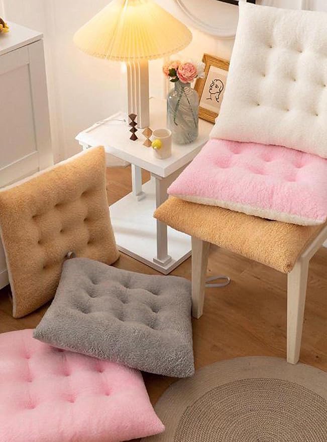 Comfortable Square and Round Artificial Lambswool Chair Pads,Soft Fluffy Chair Seat Cushion Plush Cushions Seat Pad for Home Office Meditation (14 inch(35cm), Square-Off-White)