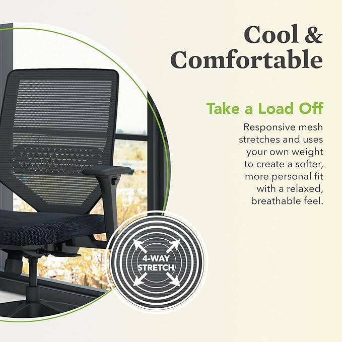 HON Solve Office Chair, Ergonomic Office Chair Mesh Back Support, Adjustable Lumbar Support, Height Adjustable Arms, Black Frame, Bark
