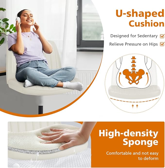 Sweetcrispy Criss Cross Chair Legged, PU Leather Armless Office Swivel Desk Chairs No Wheels, Vanity Height Adjustable Wide Seat Faux Leather Computer Task Chair for Home Bedroom, PU-Beige