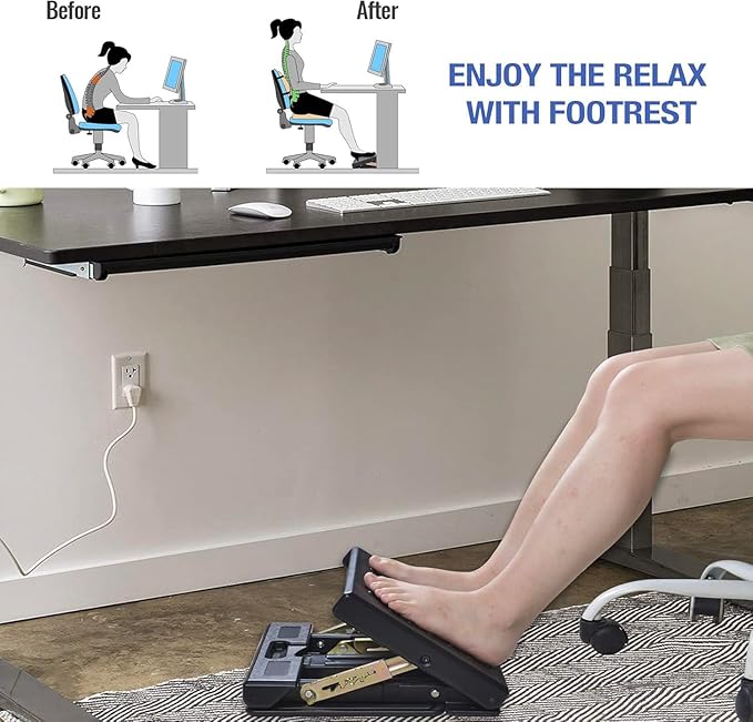 Foot Rest for Under Desk at Work 4-Level Height Adjustable, Ergonomic Foldable Footrest for Office, Gaming,Computer, Soft & Removable Pad Desk Foot Stool Suitable for All Seasons (Gray)